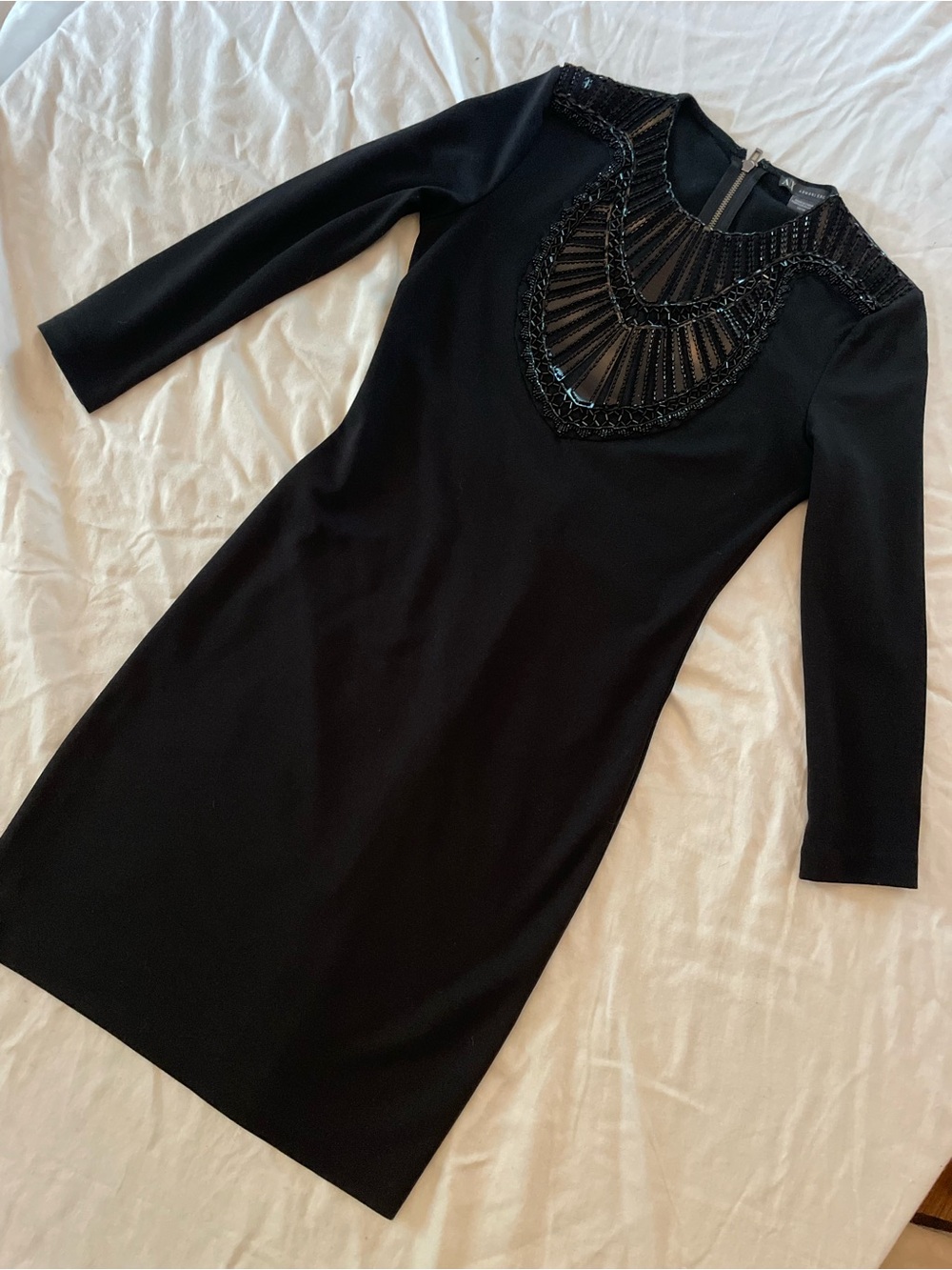 Armani Exchange Beaded Collar Black Long-Sleeve Cocktail Dress XS